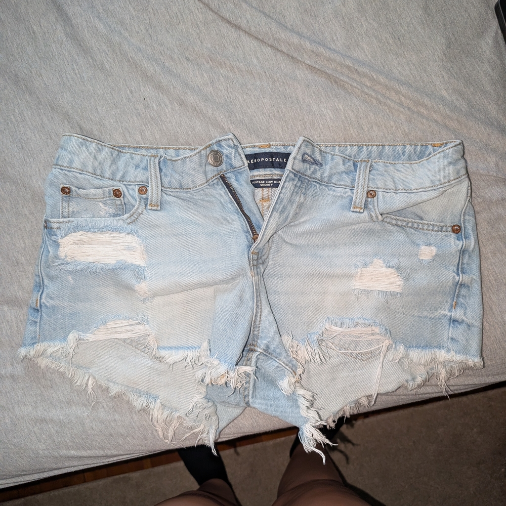 Distressed Light Blue Denim Shorts